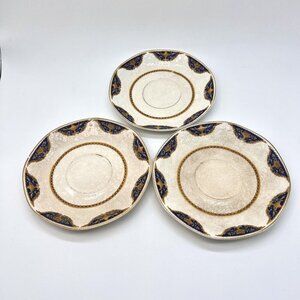 Vintage J&G Meakin England Blue & Gold Decorative Saucers Set Of 3